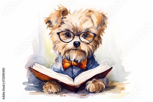 
Doggy with a book in his hands watercolor