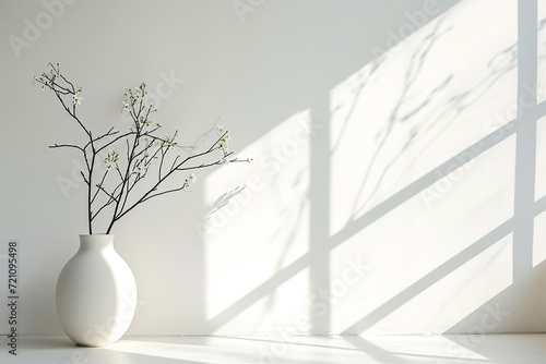Branch in vase on white background