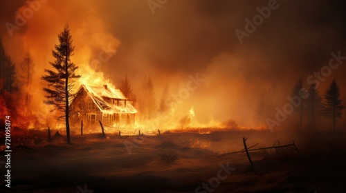 house burning in the forest