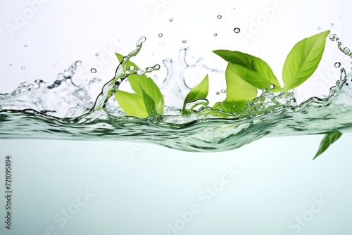  Fresh green tea with tea leaves in the water