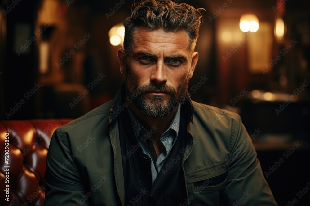 Confident Man with Rugged Beard in Warm Light Confident Man with Rugged Beard in Warm Light