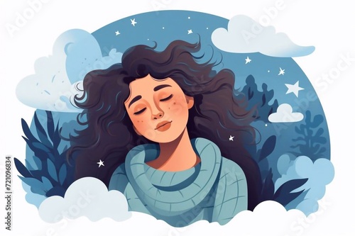  Insomnia woman. Unhappy, sad, tired girl lying in bed, trying to fall asleep. Female character suffers from insomnia. Sleep disorder, sleeplessness concept. Vector illustration in flat cartoon design