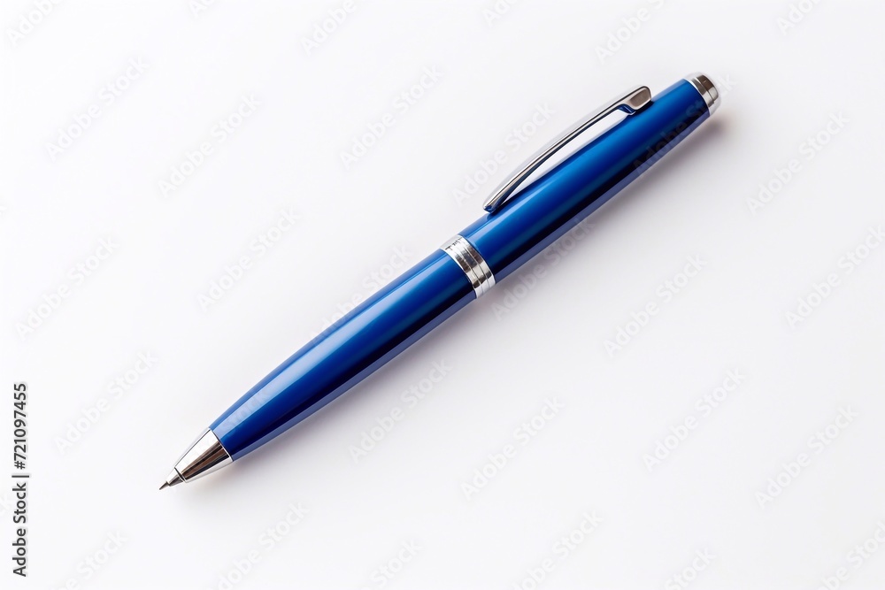 Beautiful and shiny glossy new stylish blue pen on a white background Beautiful and shiny glossy new stylish blue pen on a white background