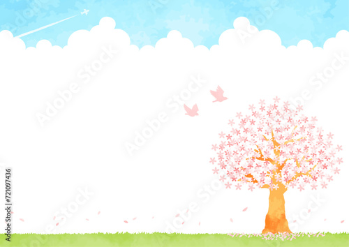 桜と青空の風景イラスト