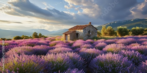 Lavender Breeze, Stone Cottage, Rolling Hills, Generative AI