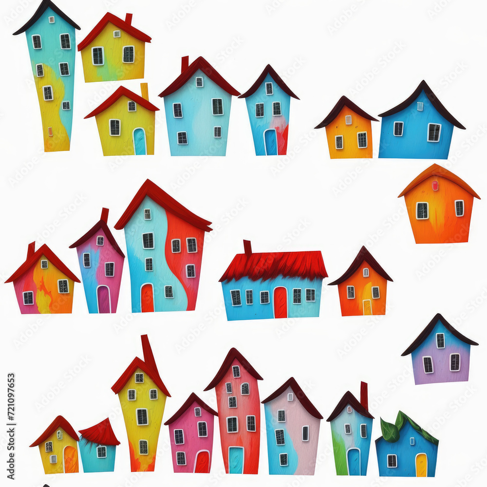 Houses. Abstract seamless pattern. AI generated. Houses. Abstract seamless pattern. AI generated.