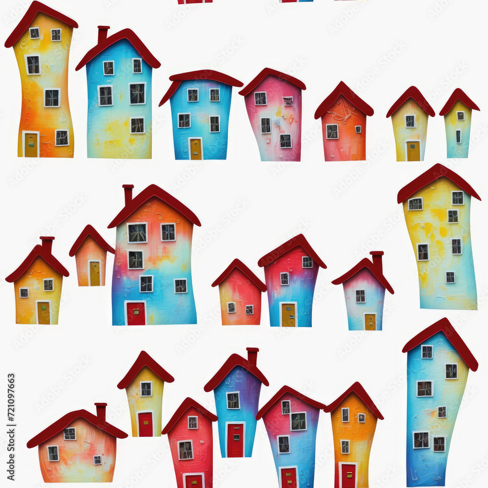 Houses. Abstract seamless pattern. AI generated.