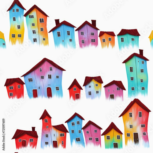 Houses. Abstract seamless pattern. AI generated.