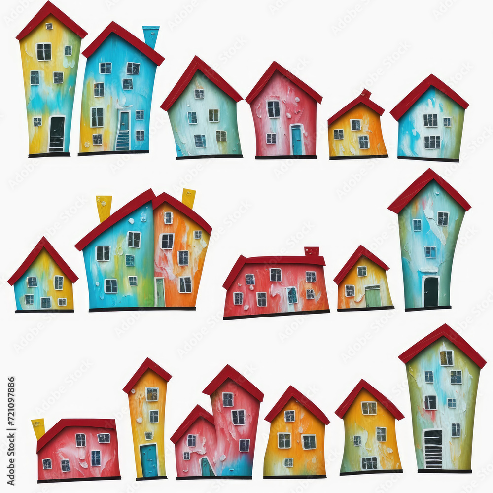 Houses. Abstract seamless pattern. AI generated.