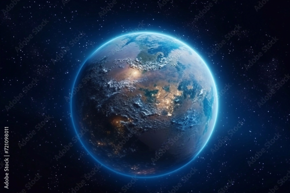 Planet earth globe view from space showing realistic earth surface and world map as in outer space point of view - obrazy, fototapety, plakaty 