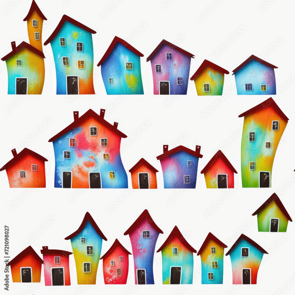 Houses. Abstract seamless pattern. AI generated. Houses. Abstract seamless pattern. AI generated.