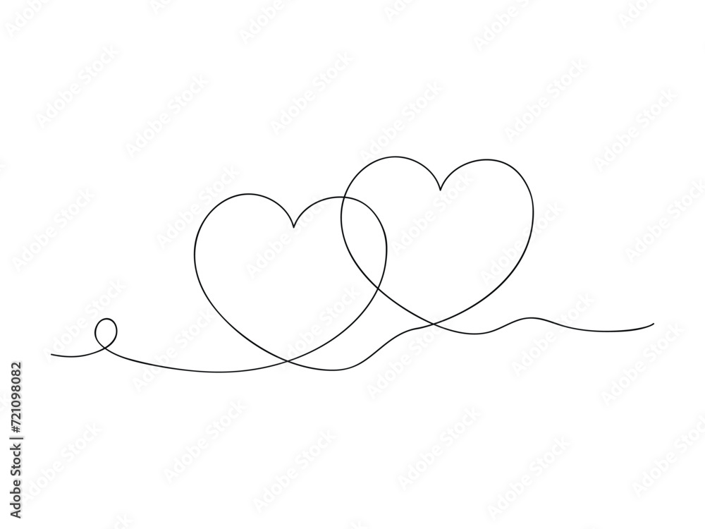 Continuous one line heart or love isolated vector illustration.
