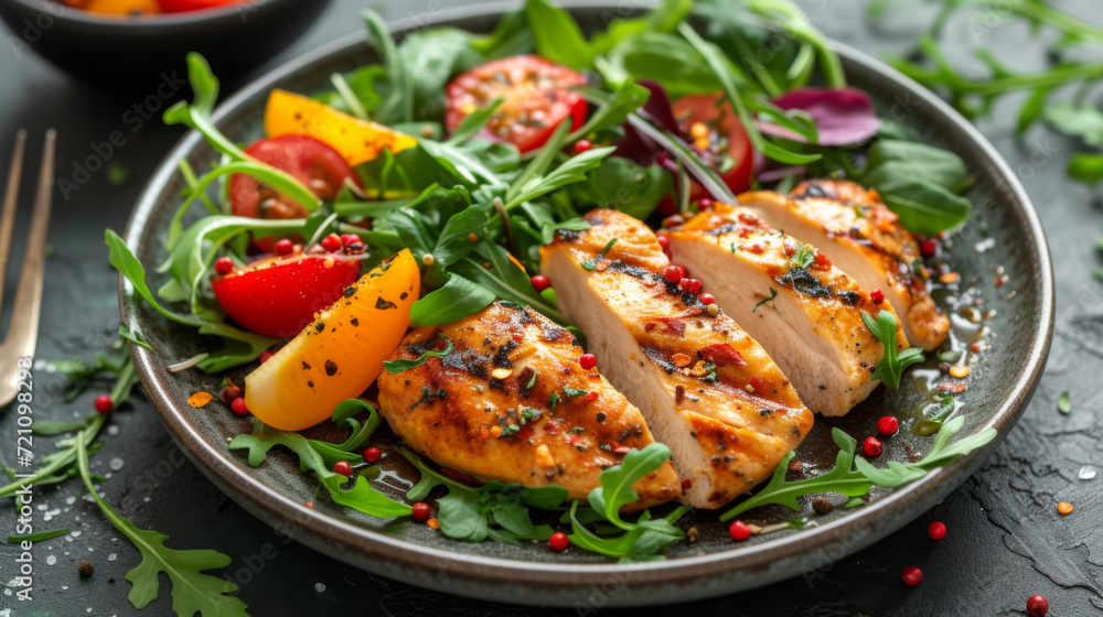 Grilled Chicken Salad with Fresh Greens and Tomatoes. Grilled Chicken Salad with Fresh Greens and Tomatoes.