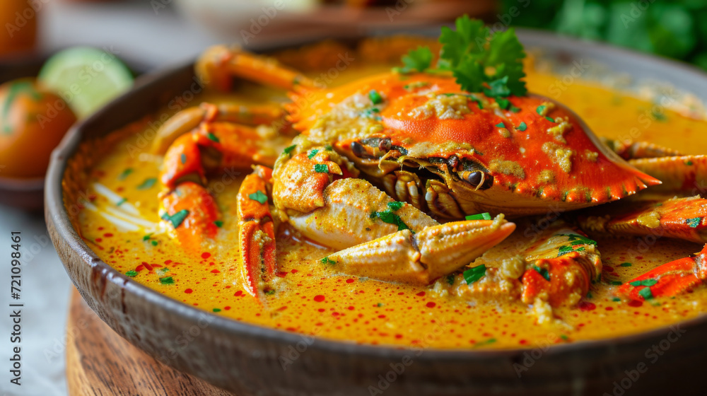 Spicy Crab Curry in Traditional Bowl. Spicy Crab Curry in Traditional Bowl.
