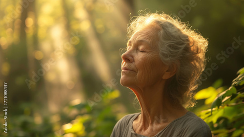 Senior Woman Embracing Nature's Serenity.