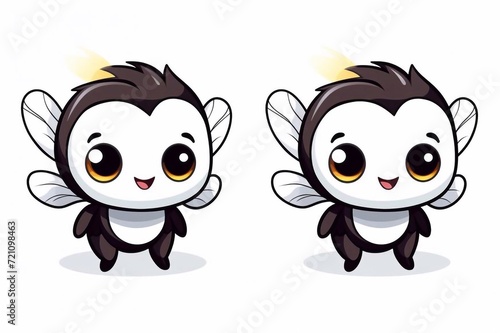 Vector black and white kawaii flying bee icon for kids. Cute line animal illustration or coloring page. Funny cartoon character. Adorable insect clipart