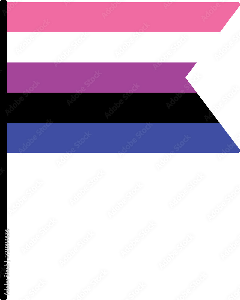Pink, white, purple, black and blue colored genderfluid flags. LGBTQI concept. Flat design illustration. Pink, white, purple, black and blue colored genderfluid flags. LGBTQI concept. Flat design illustration.