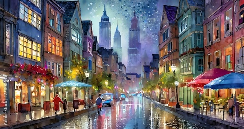 Ai generated colorful city painting city painting  city