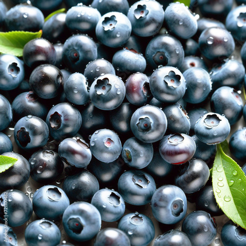 Fresh blueberry berry with green leaves6