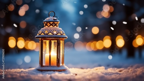 christmas lantern in the snow