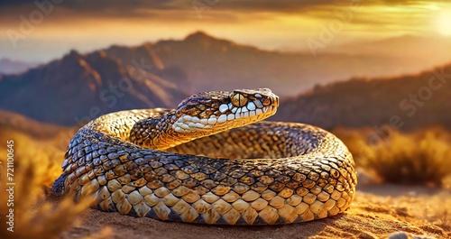 Ai generated realistic shot of rattles snake ,dramatic desert , closeup shot © Prashant