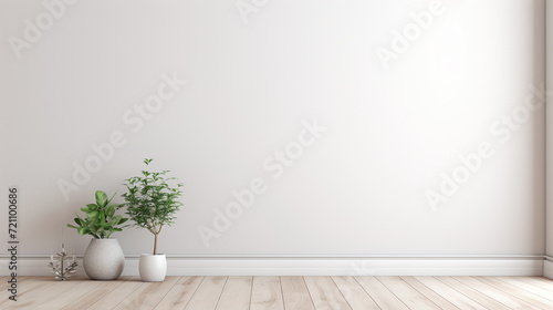 Minimalist Room with Potted Plants Clean  minimalist room with potted plants against a white wall  showcasing simplicity and modern interior design. 
