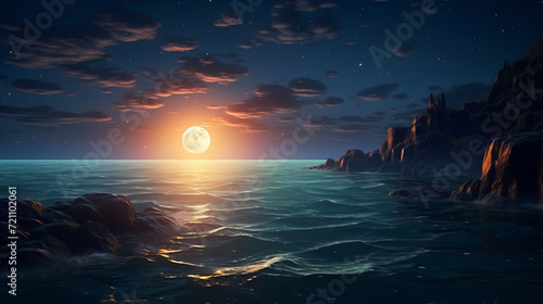 ocean  moon  background  water  waves  night  reflection  sailing  serene  horizon  nautical  celestial  