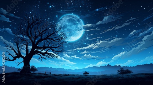 Starry Serenade: Full Moon Vector Art