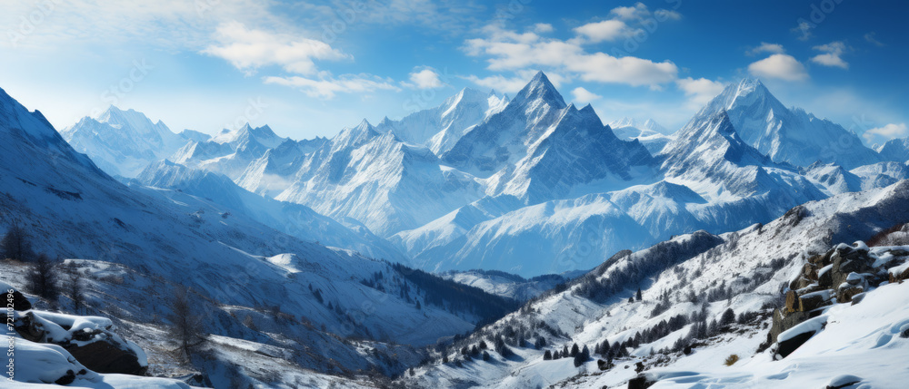 Majestic Snow-Covered Mountain Peaks