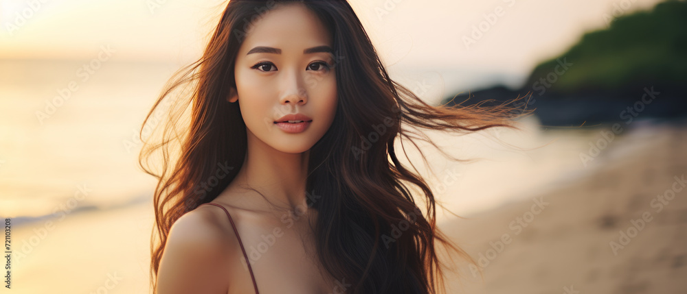 Radiant Asian Woman Enjoying Tropical Beach Radiant Asian Woman Enjoying Tropical Beach