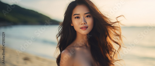 Radiant Asian Woman Enjoying Tropical Beach