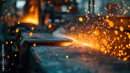 Sparks flying from metalwork in a workshop. photo