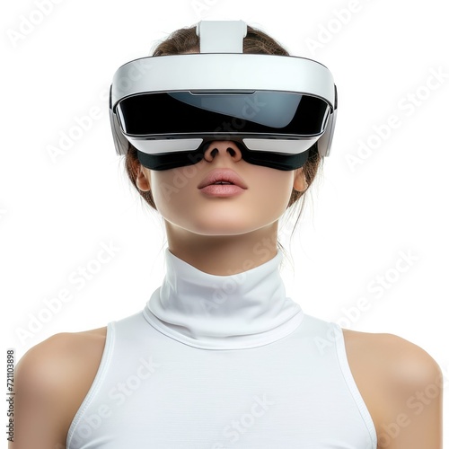 women waring VR headset, front view