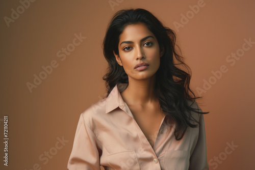 Fashion portrait of a bold and beautiful young female of Indian ethnicity