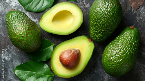 Sliced avocado on the table. view from above