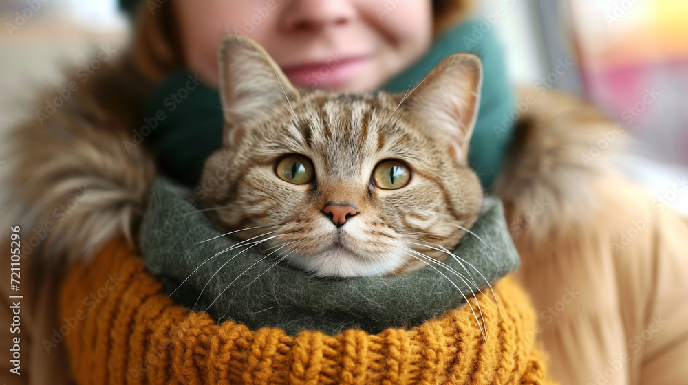A girl with a cat in a sweater A girl with a cat in a sweater