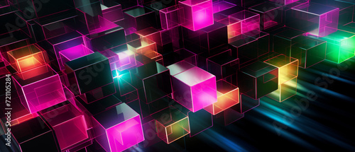 Neon Glow 3D Cubes Background