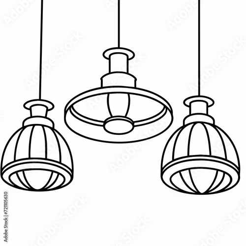Ceiling lights black and white vector illustration for coloring book	