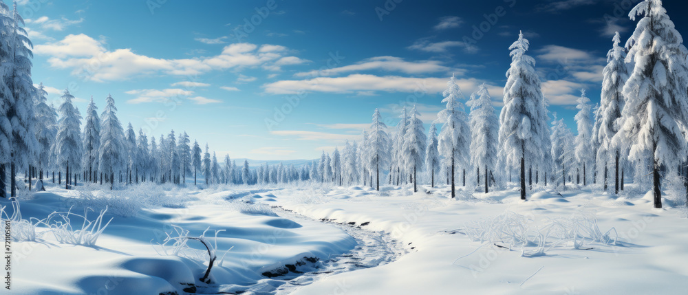 Serene Snow-Covered Forest and Stream