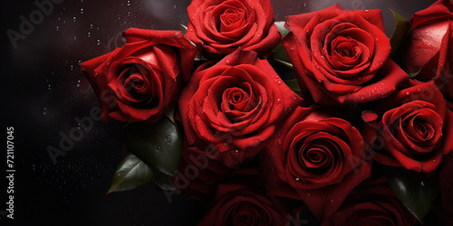 A bouquet of red roses on a dark background