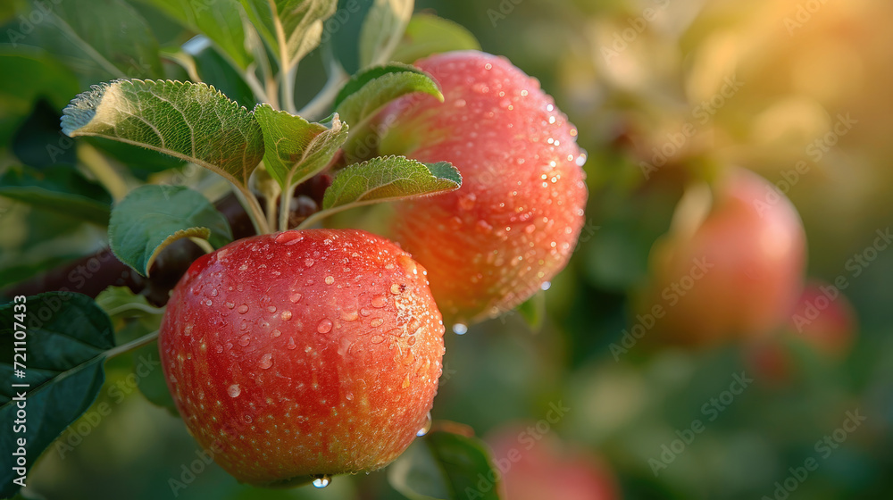 Obraz premium Close up of young apples growing on a tree 