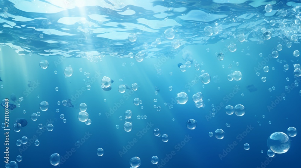 A realistic vector-style depiction of underwater bubbles in crystal-clear waters, showcasing their detailed textures and natural appearance