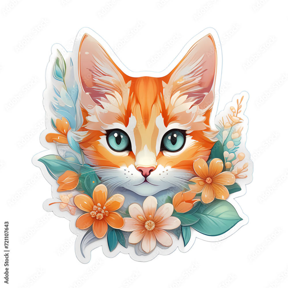 Floral Kitty: A charming blend of feline grace and vibrant blooms. Whimsical digital art for a touch of nature's elegance in your project Floral Kitty: A charming blend of feline grace and vibrant blooms. Whimsical digital art for a touch of nature's elegance in your project