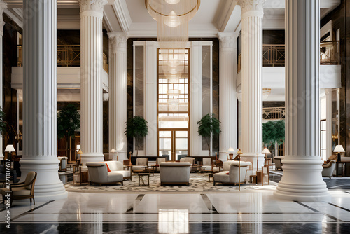 Condo Lobby with Grand Marble Columns and Chandel photo