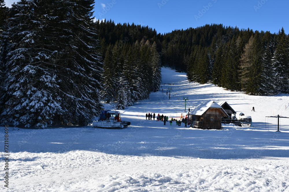 snow covered house in ski resort