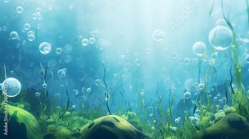 A serene vector design of underwater bubbles in their natural underwater habitat, emphasizing the delicate textures and lifelike qualities against a clean and immersive background, all © SAJAWAL JUTT