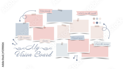 Vector photo collage template moodboard pictures grids vector illustration, vision board	