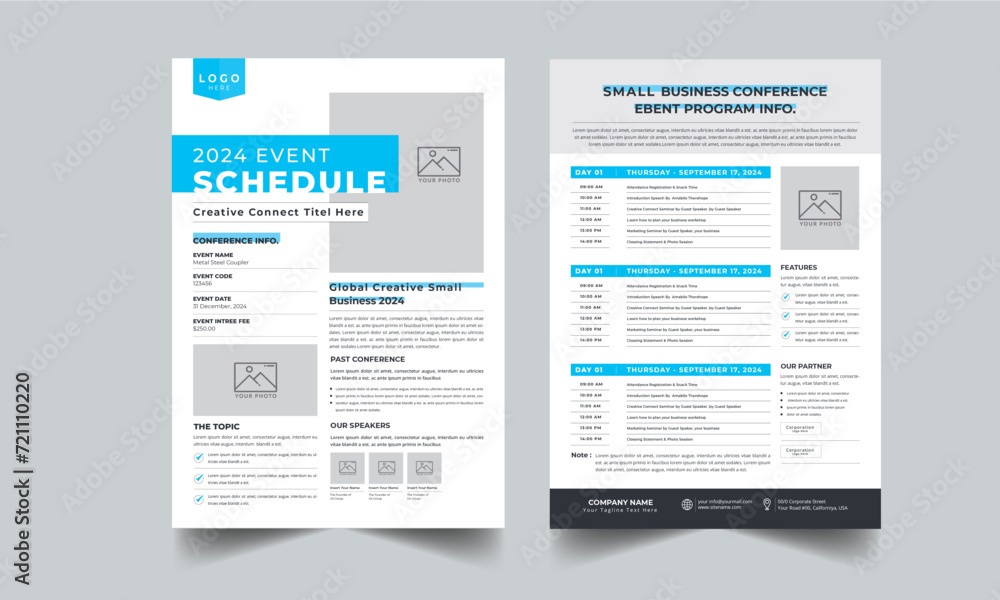 Event Schedule layout design template with unique design style concept