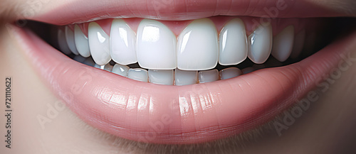 Healthy Dental Care: A Bright, Happy Smile of a Young Woman with Clean White Teeth and Shiny Lips, Close-up