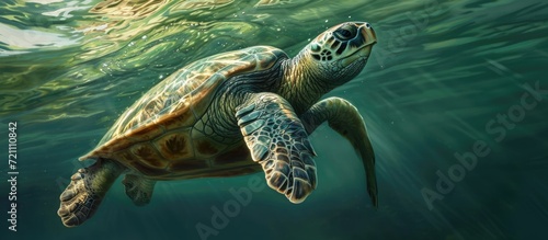 Olive ridley turtle beneath the surface photo